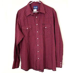 Wrangler Shirt Men's XL TALL Red Plaid Western Pear snaps cowboy Texas outdoor